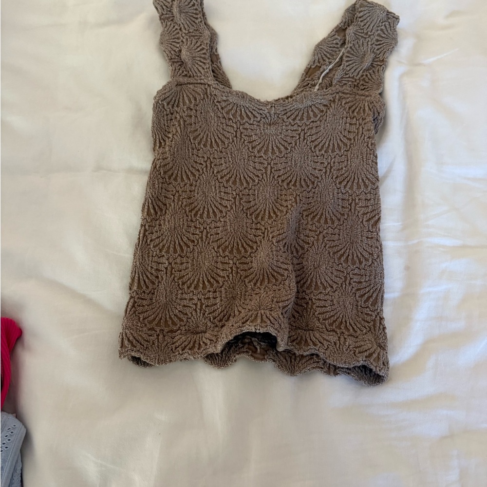 Free People Brown Cropped Fitted Tank Top